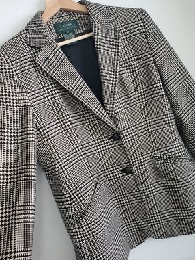 Vintage Ralph Lauren Medium 8 Houndstooth Suit Jacket Wool Silk Cashmere Blazer